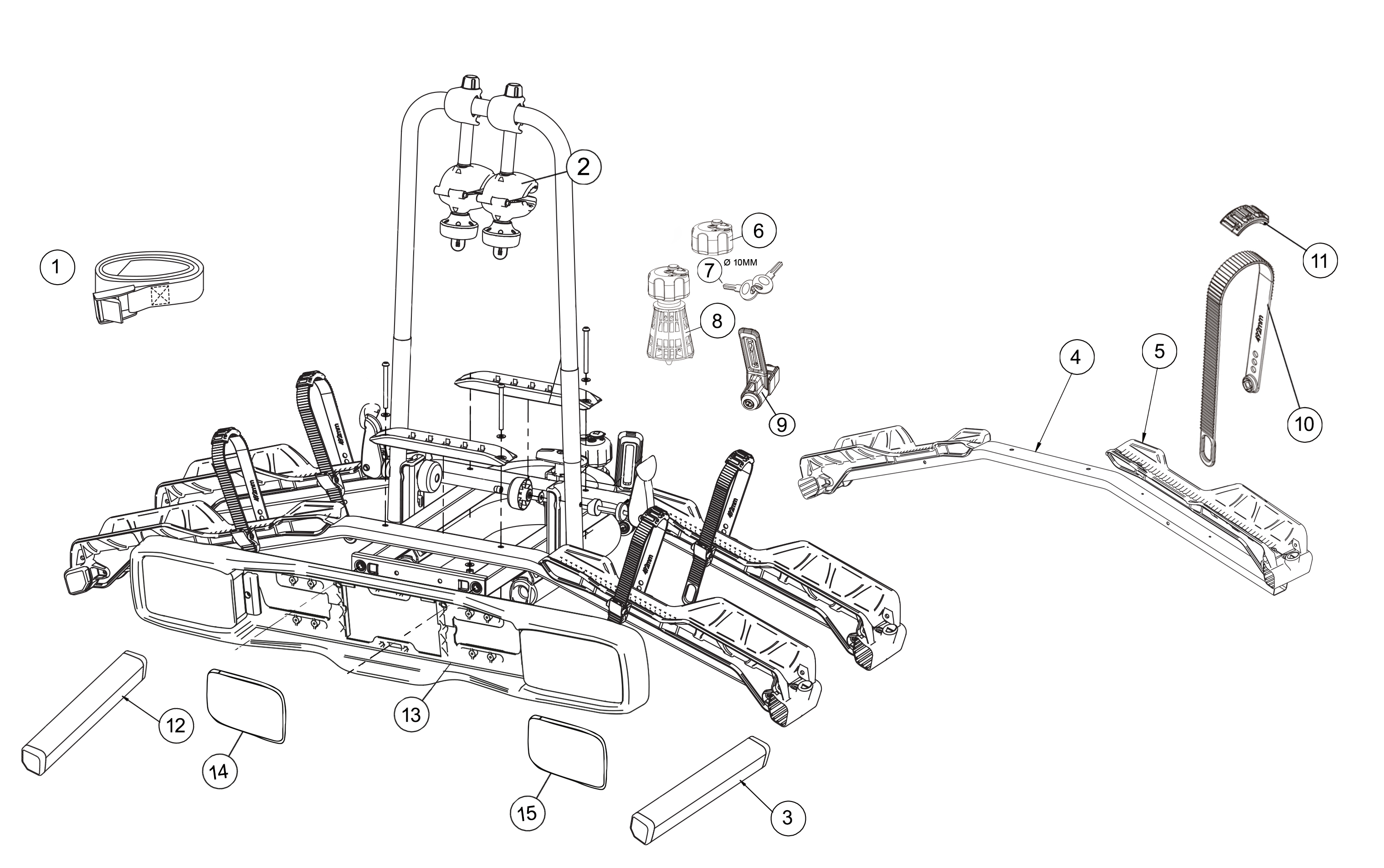 E-HORNET 2 fietsendrager platform trekhaak voor 2 13-pins elektrische fietsen